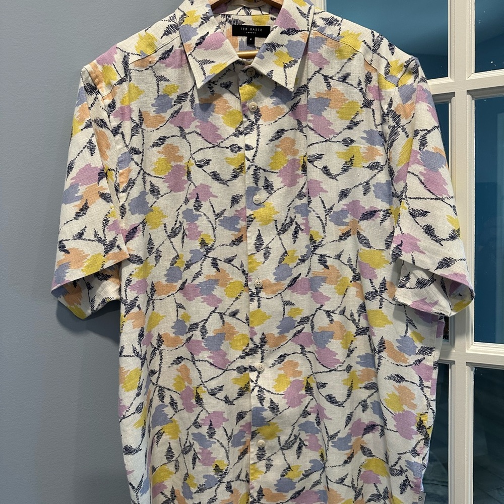Ted Baker Casual White and Yellow Floral Shirt